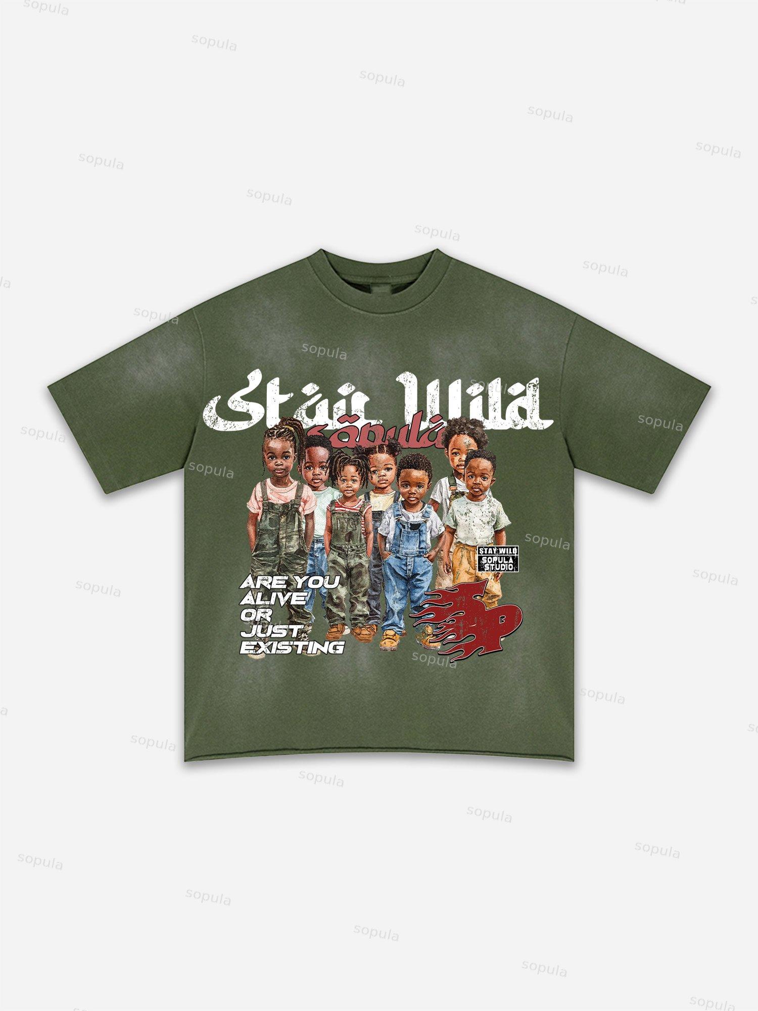 Authentic Abstract Portrait Print Washed T-shirt Product Image