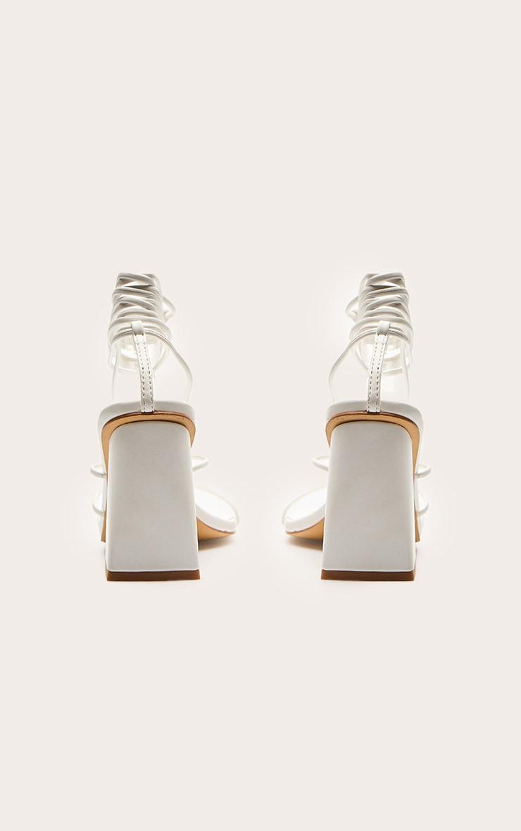 White Pu Square Toe Thong Strappy Lace Up Block Heeled Sandals Product Image