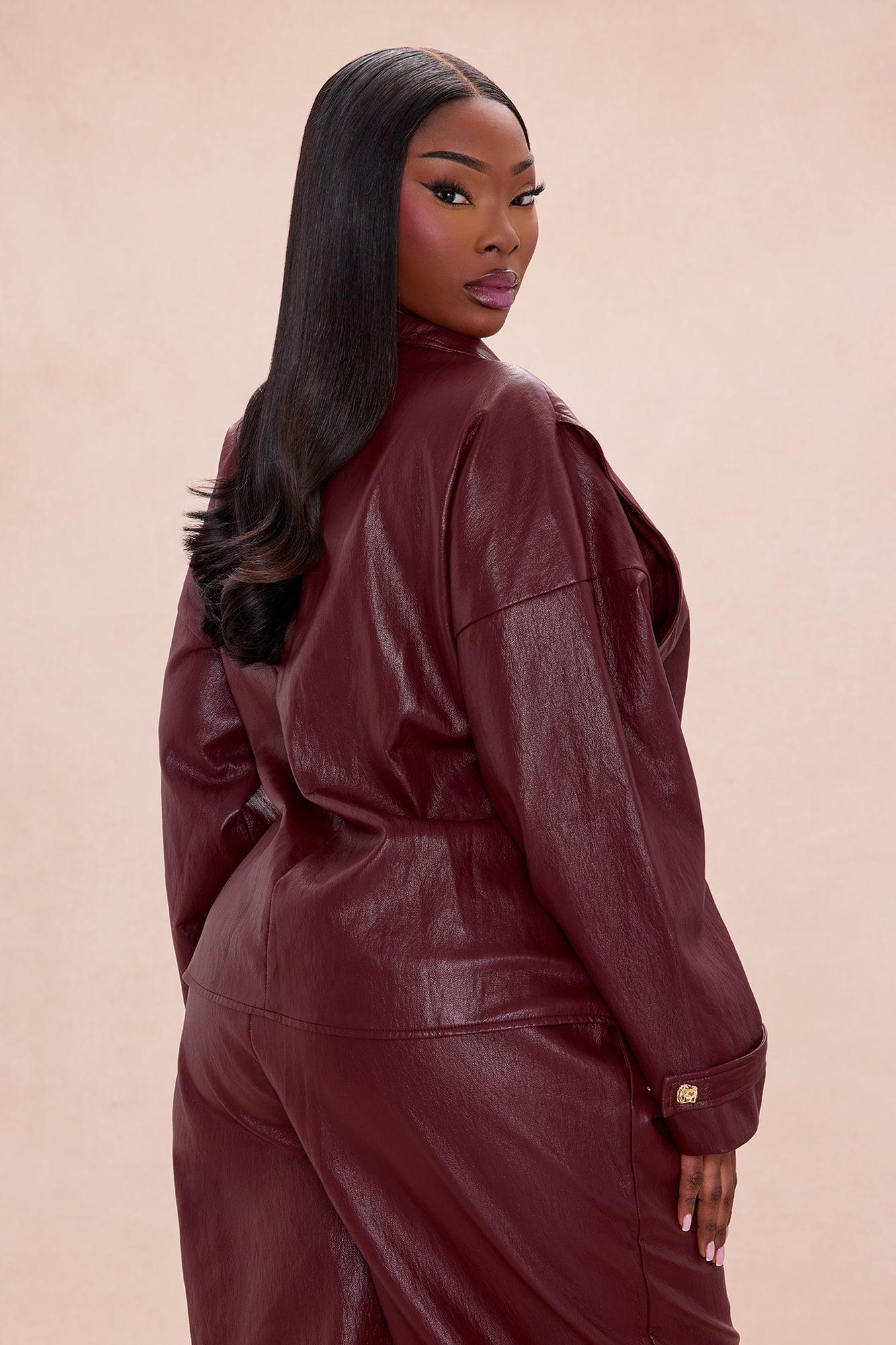 Mariella Faux Leather Jacket - Burgundy Female Product Image
