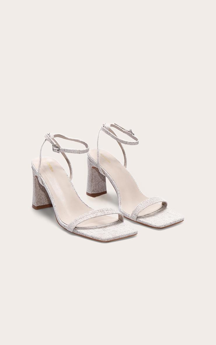 Natural Linen Square Toe Barely There Block High Heel Sandals Product Image