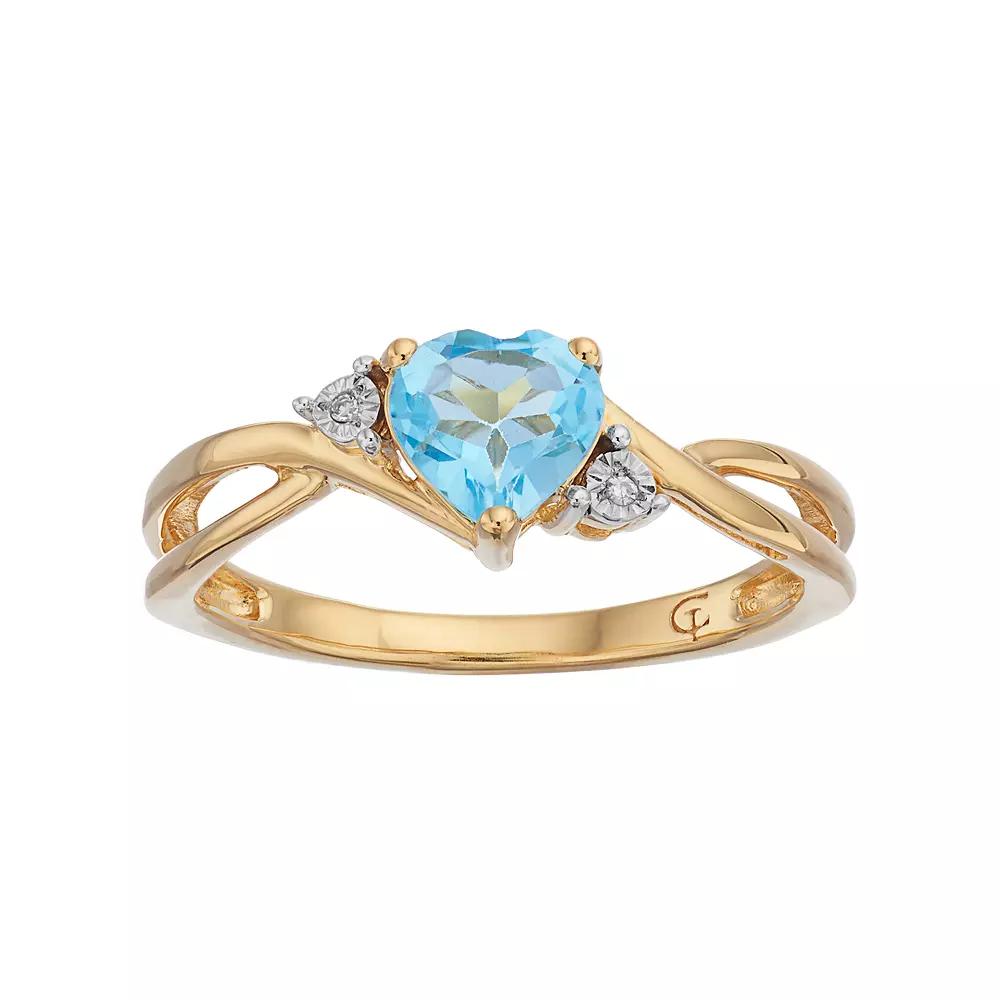 10k Gold Blue Topaz & Diamond Accent Swirl Heart Ring, Women's, Size: 8 Product Image