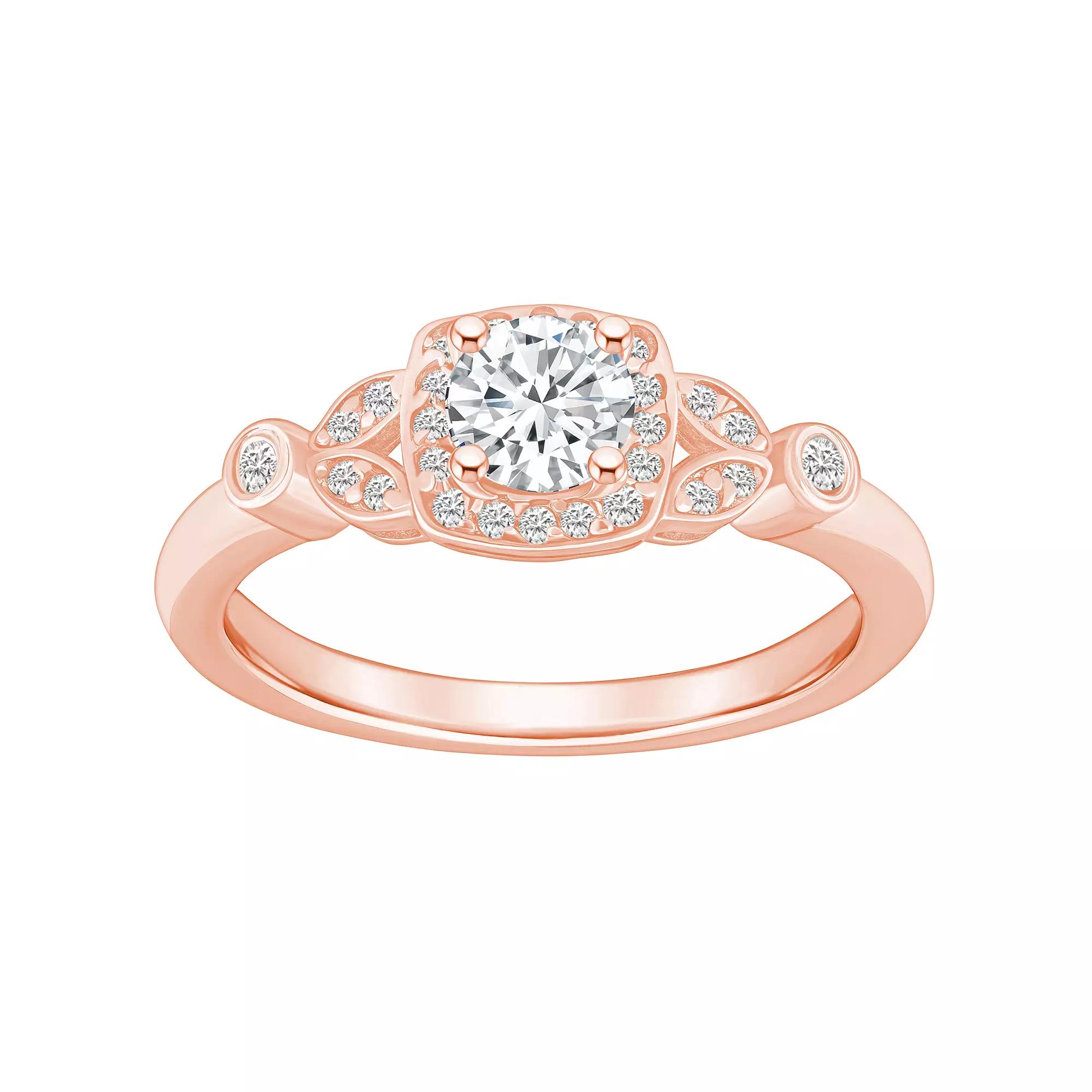 Alyson Layne 14k Gold 5/8 Carat T.W. Diamond Art Deco Halo Engagement Ring, Women's, Size: 9, 14k Rose Gold Product Image