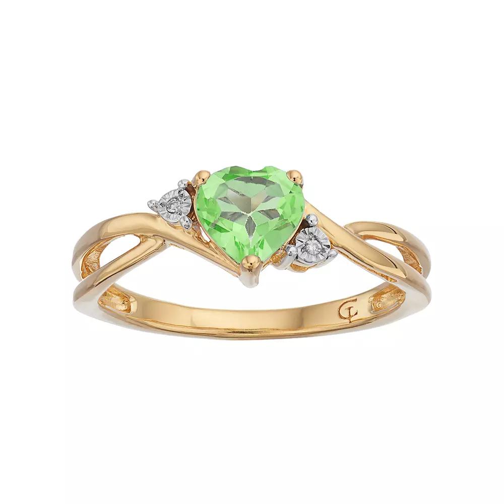 10k Gold Peridot & Diamond Accent Swirl Heart Ring, Women's, Size: 6, Green Product Image