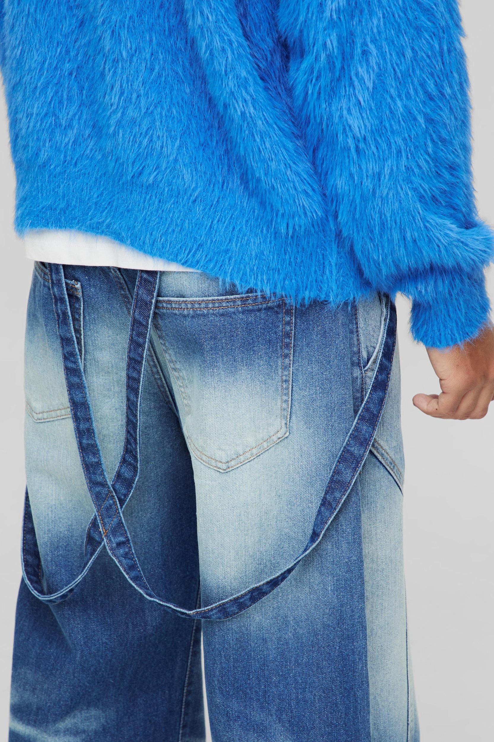 Relaxed Rigid Strap Detail Washed Salopettes | boohooMAN USA Product Image