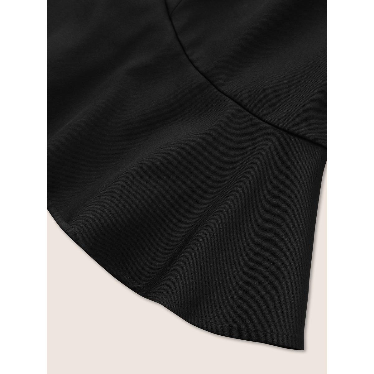 Plus Size Solid Patchwork Ruffles Blazer Black Women Work Plain Non Sleeve Elbow-length sleeve Suit Collar 28/5X At the Office Blazers BloomChic Product Image