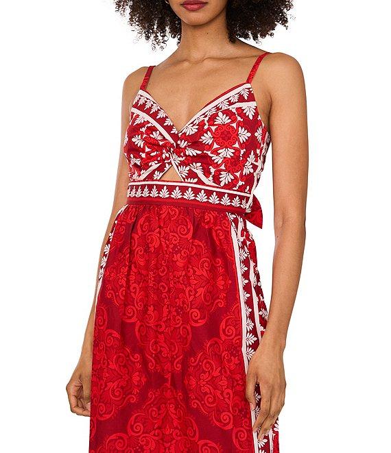 1. STATE Woven Printed V-Neck Sleeveless Tie Back Maxi Dress Product Image