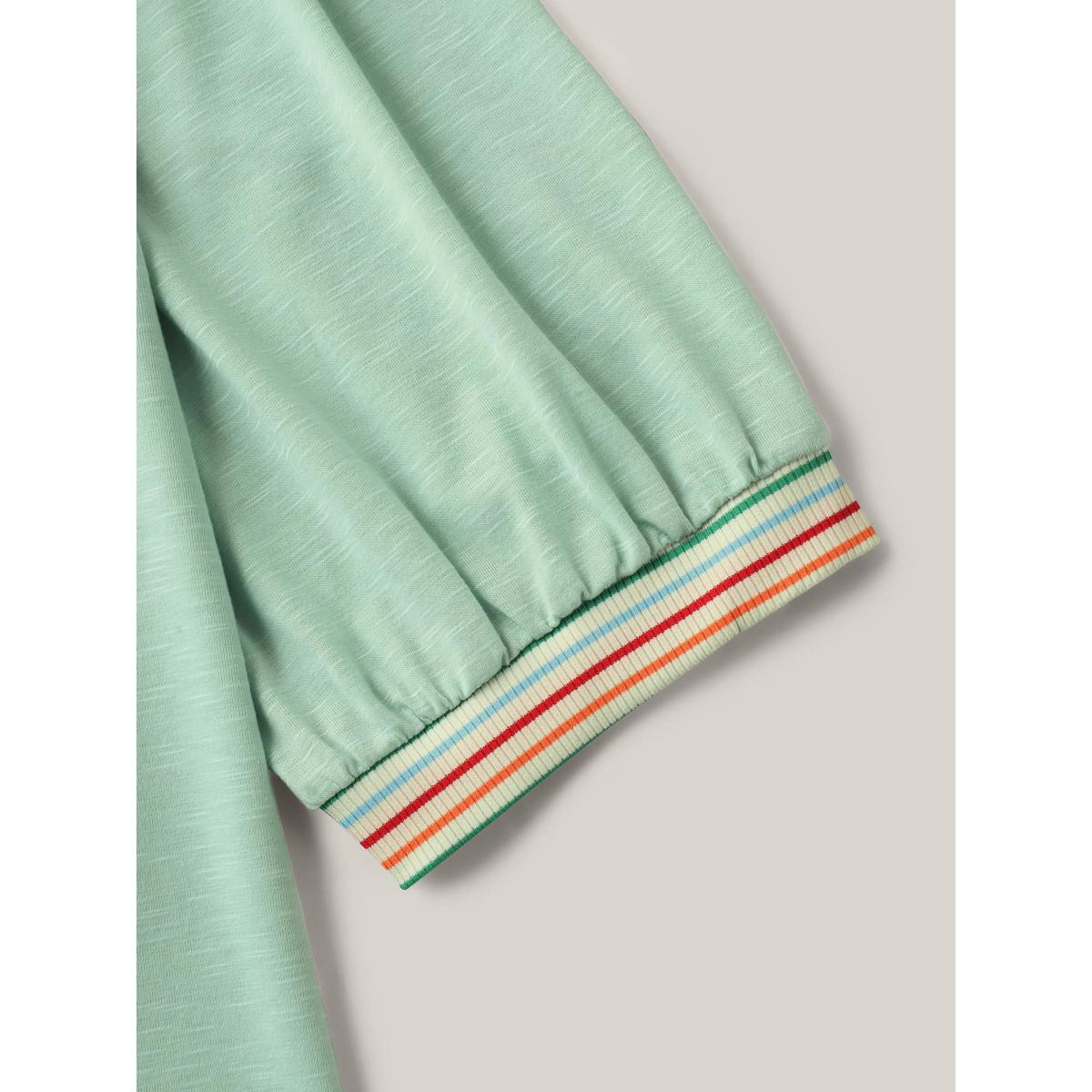 Plus Size Plain Puff Sleeve Crew Neck T-Shirt Greenbean Women Playful Contrast Round Neck Casual T-shirts BloomChic 28/5X Product Image