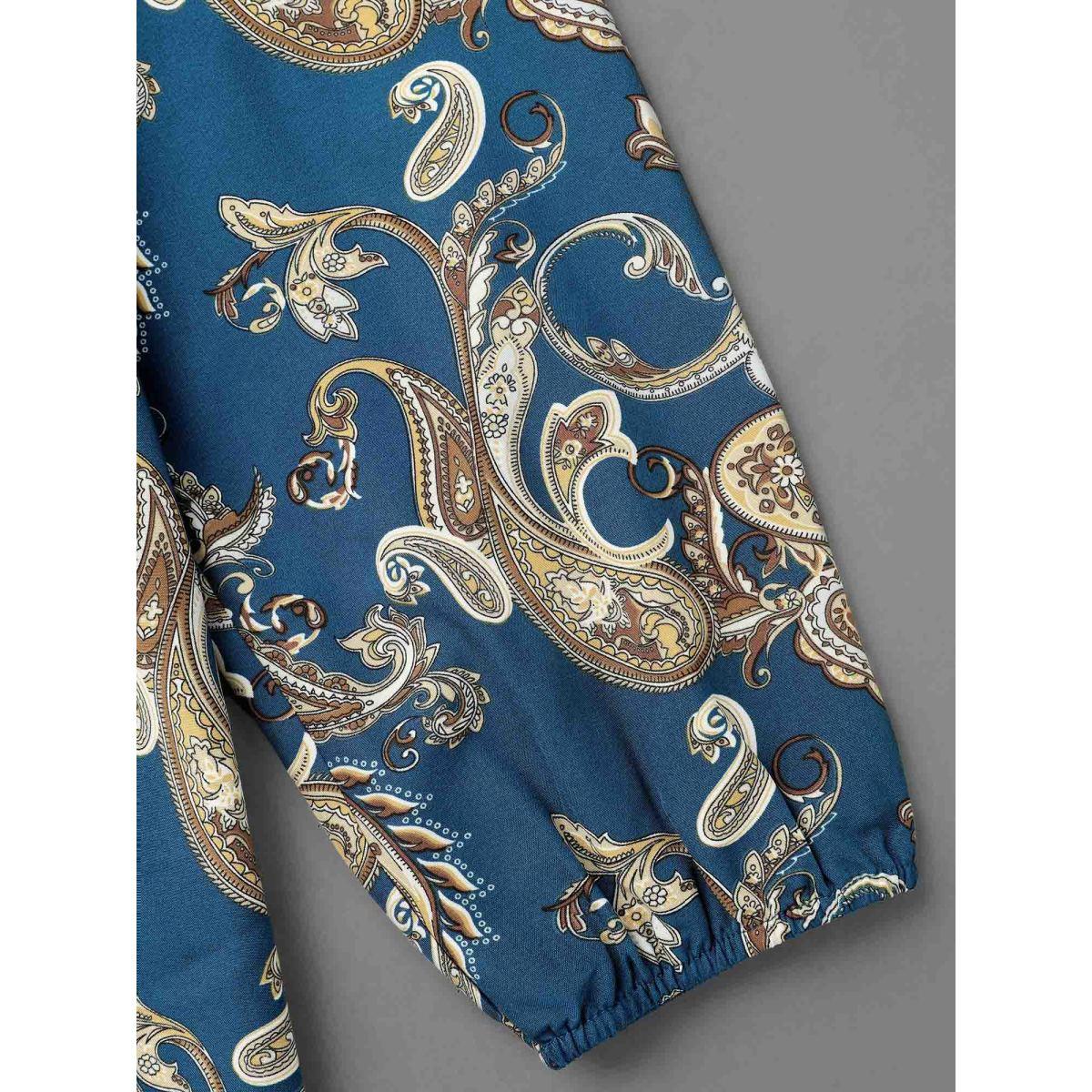 Plus Size Aegean Round Neck Paisley Cut Out Blouse Women Elegant Extra Long Sleeve Round Neck Everyday Blouses BloomChic 10/M Product Image