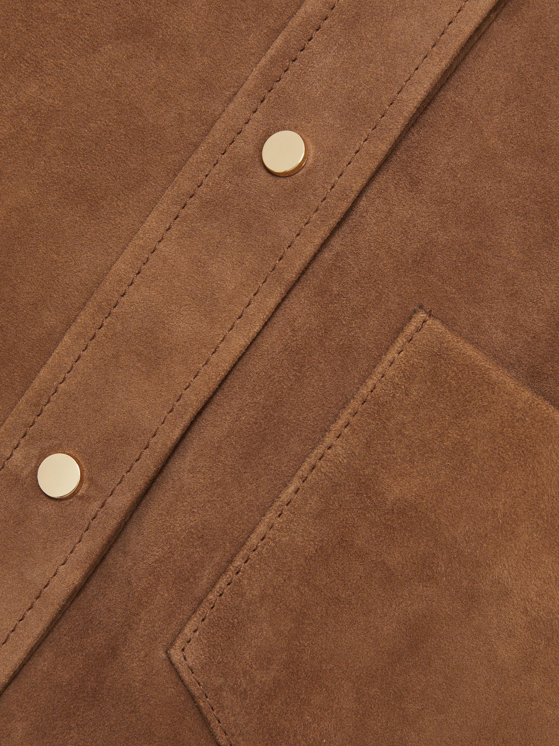 Suede Press-Stud Cropped Shirt in Tan Product Image