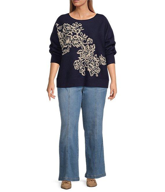 Nurture by Westbound Plus Size Floral Pattern Crew Neck Pullover Sweater Product Image