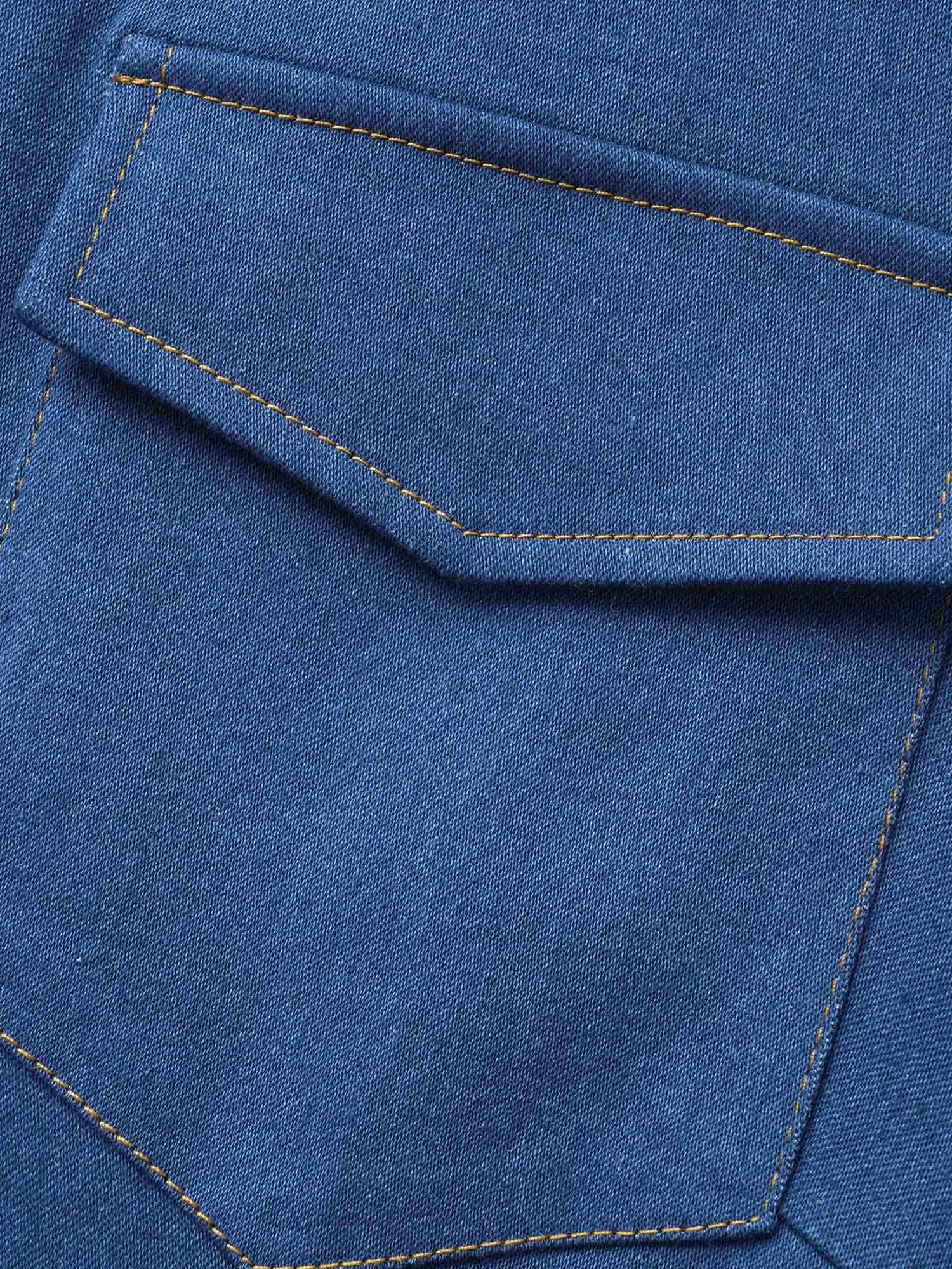 Stretch Denim Chest Flaps Waist Defining Midi Dress Female Product Image