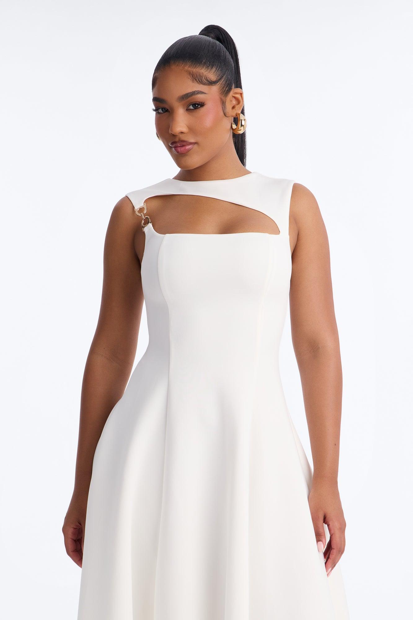 Mallie A Line Midi Dress - White Female Product Image