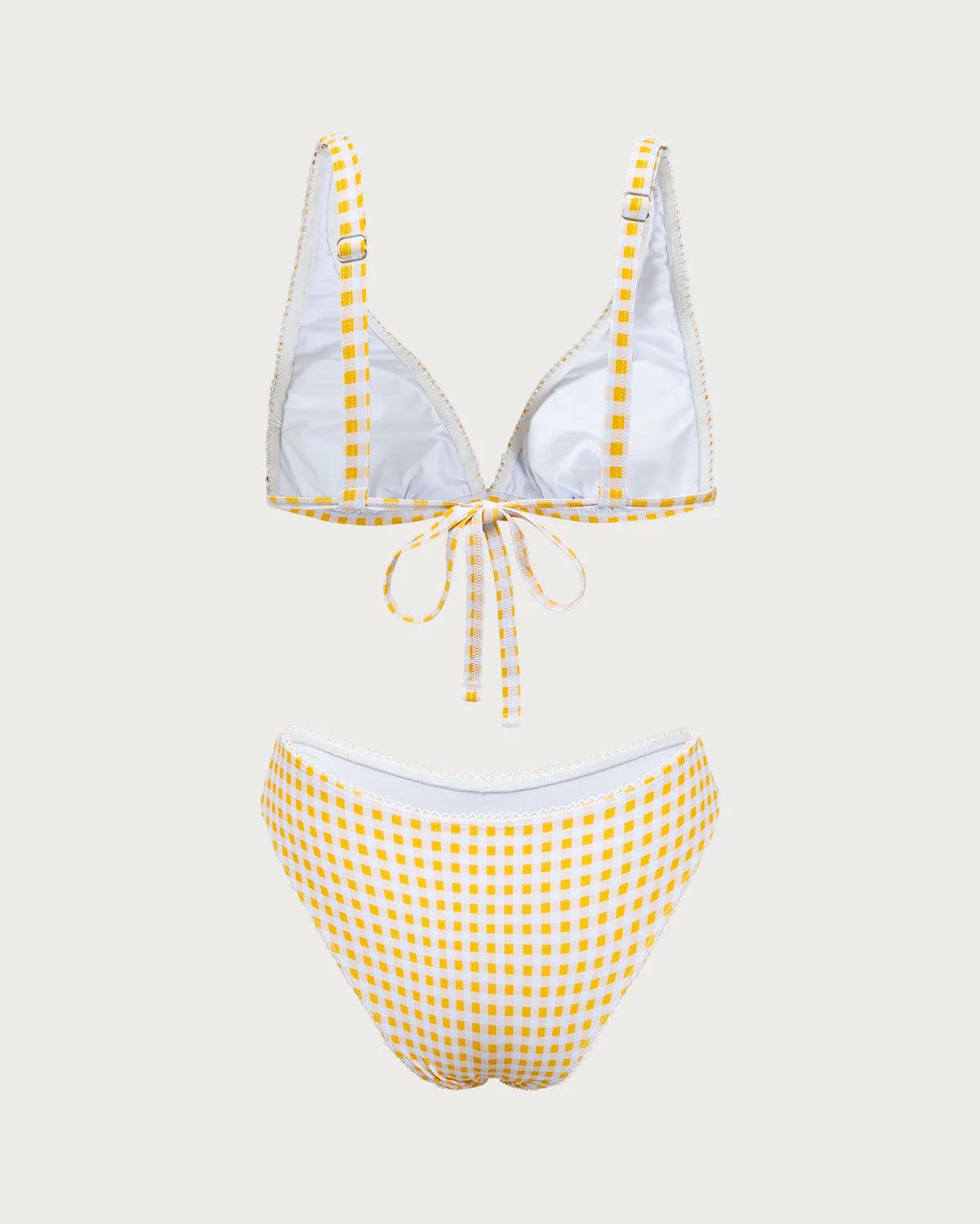 Yellow Plaid Triangle Bikini Set Product Image