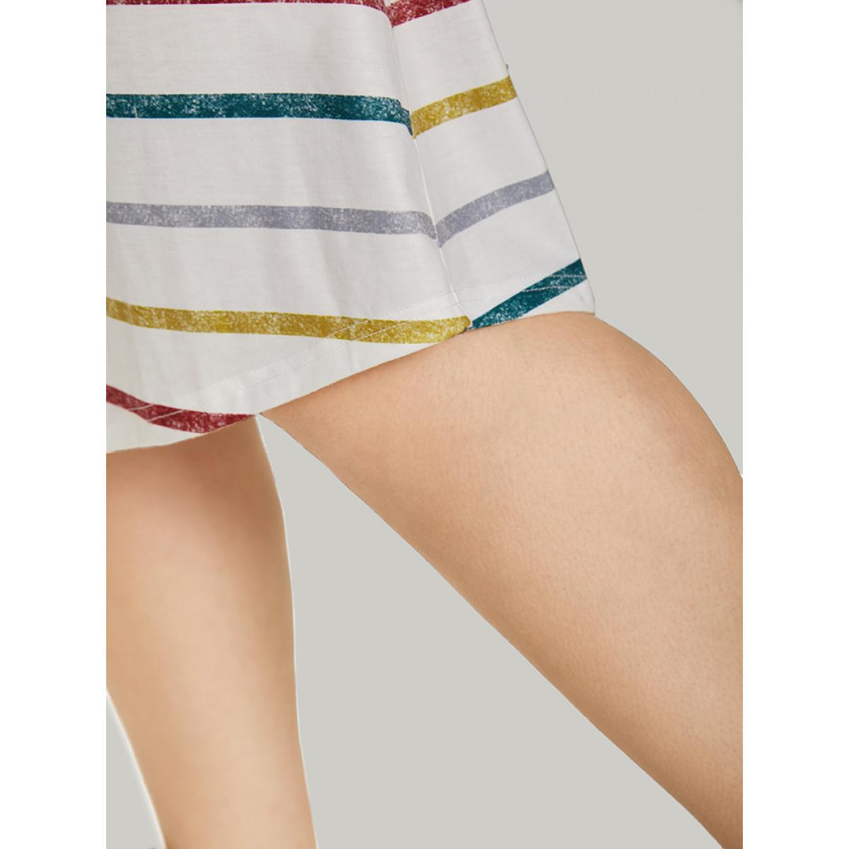 Plus Size Colour Striped Print Pocket Keyhole Arc Hem Dress Multicolor Women Casual Arc Hem Keyhole Cut-Out Short sleeve Curvy Knee Dress BloomChic 10/M Product Image