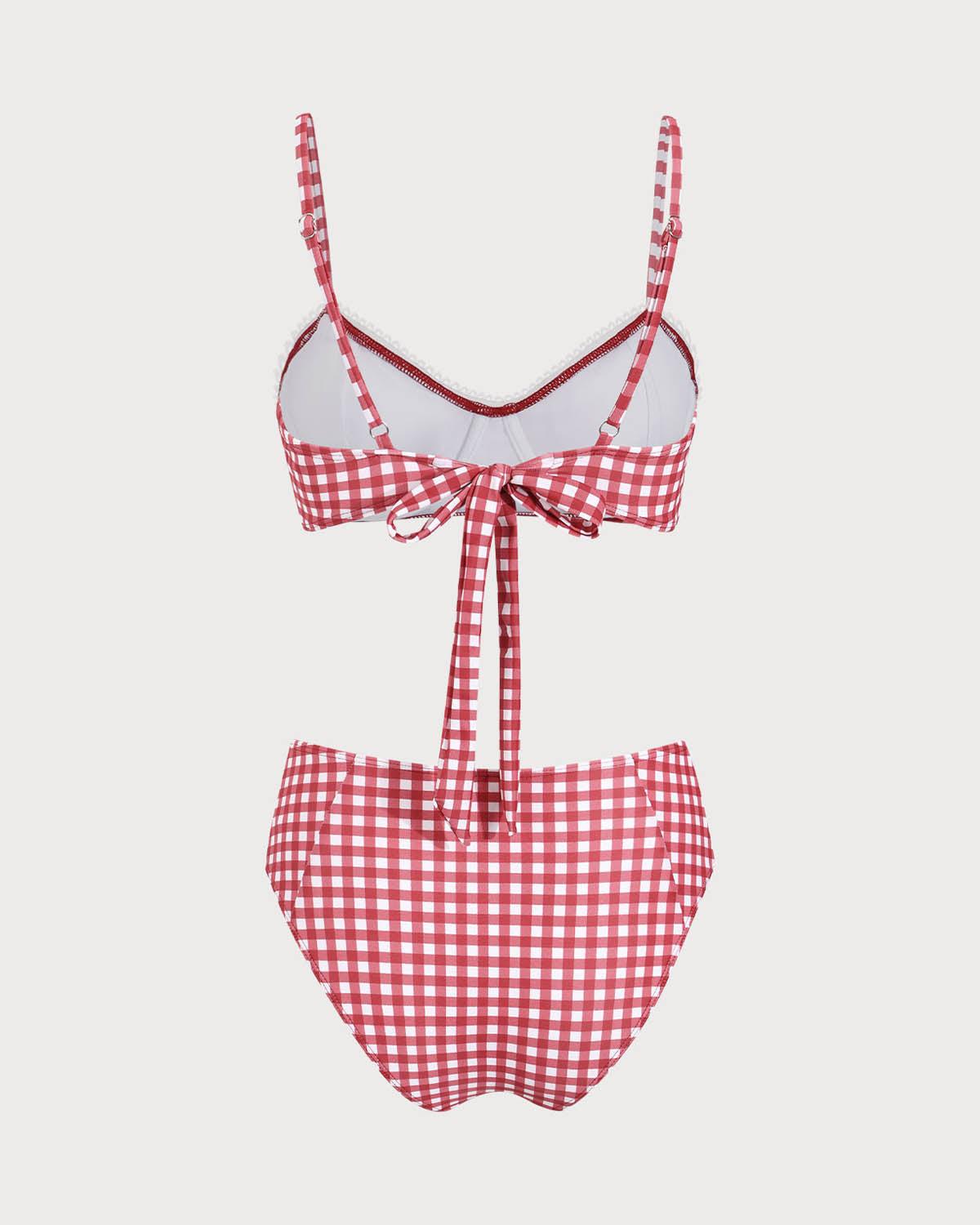 Red Plaid Tie-back Bikini Set Product Image
