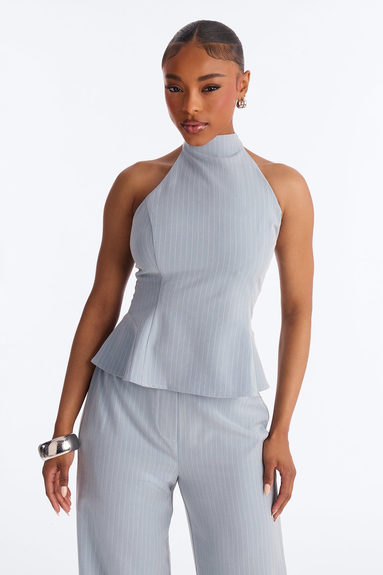 Alice Halter Pinstripe Pant Set - Light Blue Female Product Image