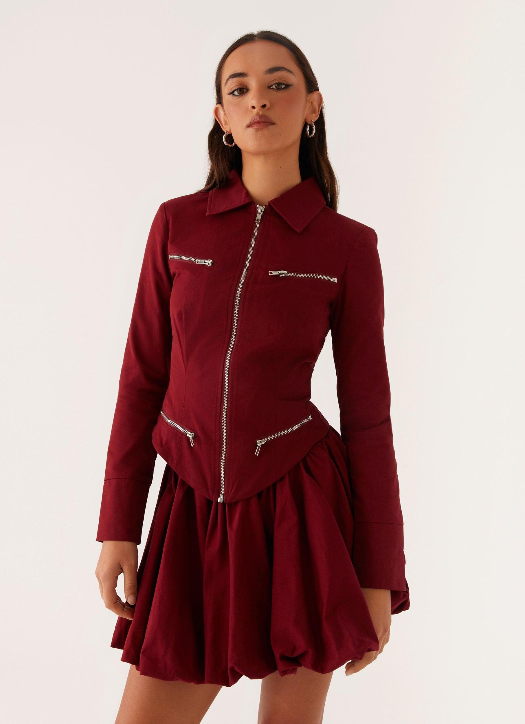 Petra Fitted Zip Top - Mulberry Product Image