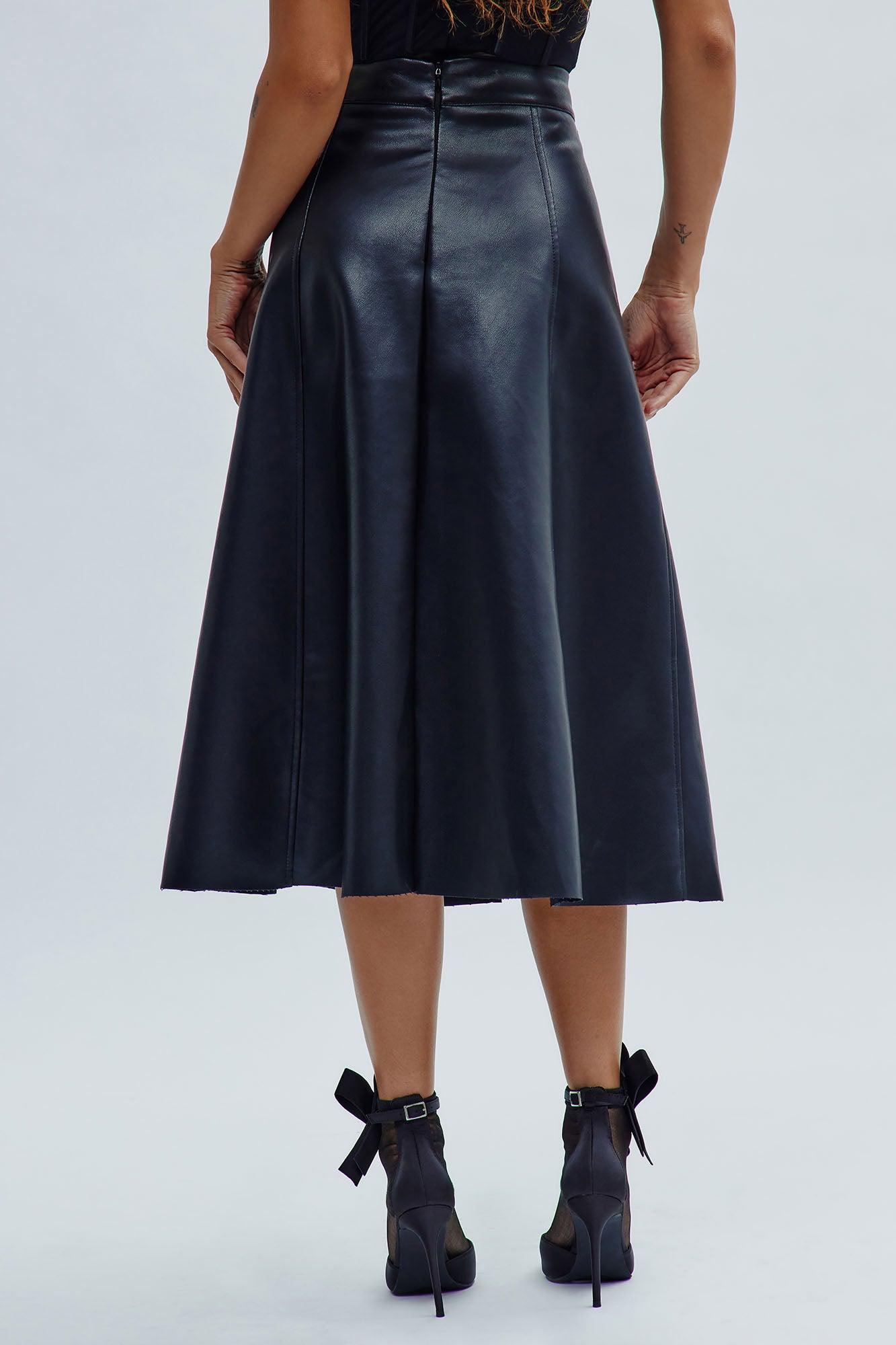 Don't Forget Faux Leather Midi Skirt - Black Product Image