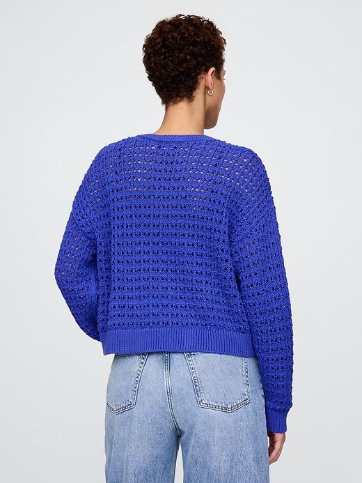 100% Cotton Crochet Crewneck Sweater Product Image