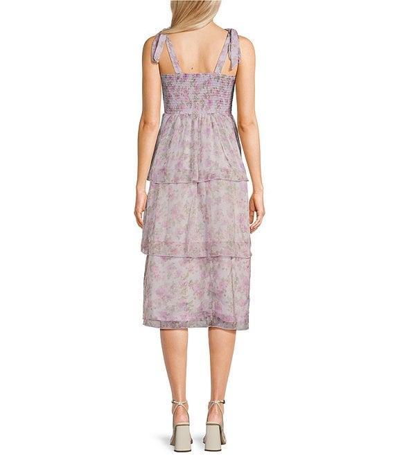 Allison & Kelly Floral Print Tie Shoulder Tiered Dress Product Image
