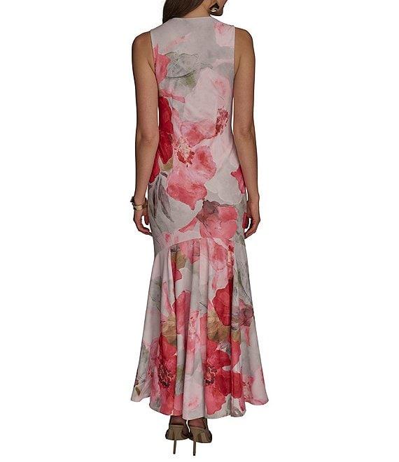 Donna Karan Cowl Neck Floral Print Satin Sheath Dress Product Image