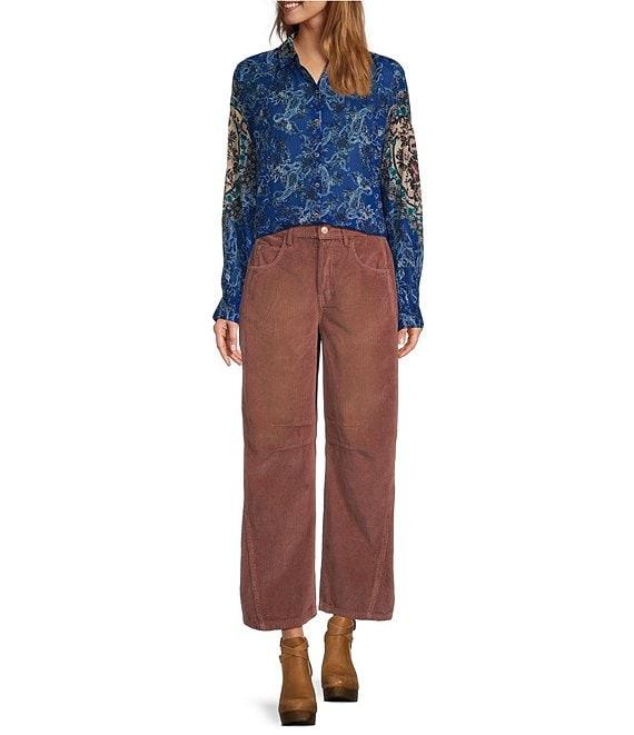 Free People Rose Bud Paisley Print Point Collar Neck Long Sleeve Button Front Blouse Product Image