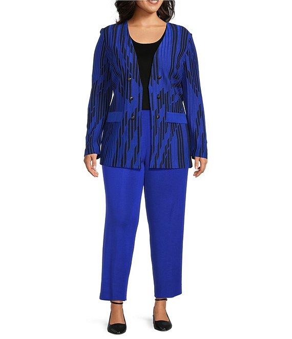 Ming Wang Plus Size Burnout Knit V-Neck Bracelet Sleeve Tailored Jacket Product Image