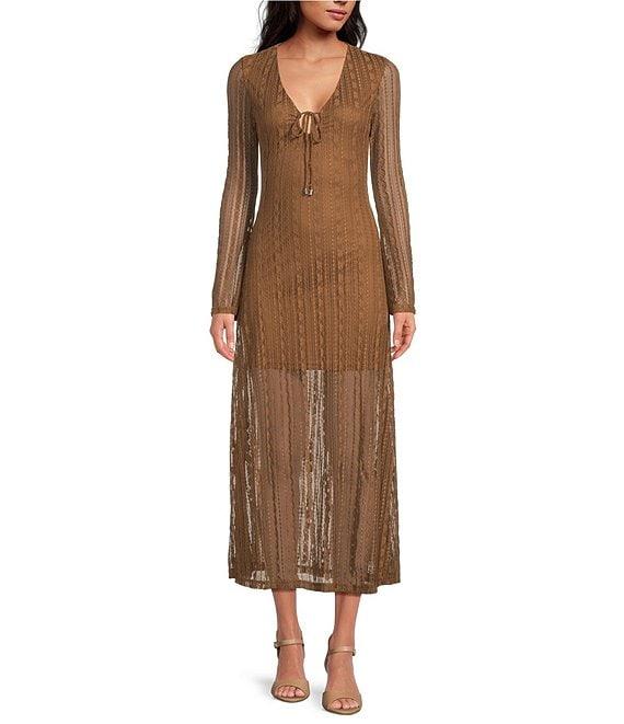 Chelsea & Violet Adalyn Lace Tie Front V-Neck Maxi Dress Product Image