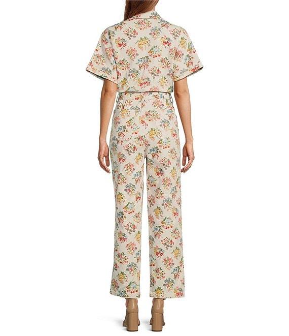Skies Are Blue Floral Printed Notch Collar Short Sleeve Jumpsuit Product Image