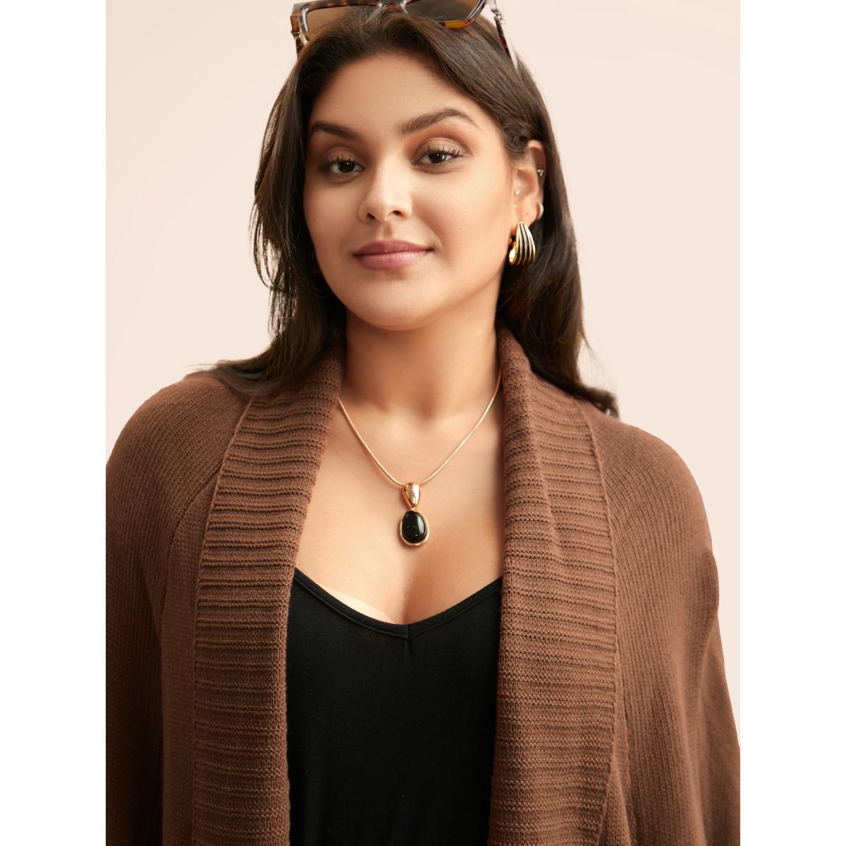 Plus Size Texture Kimono Collar Dolman Sleeve Cardigan Browncoffeecolor Women Casual Loose Long Sleeve Everyday Cardigans BloomChic 26/4X Product Image