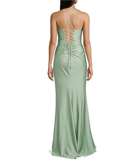 B. Darlin Spaghetti Strap Corset Side Shirred Long Dress Product Image