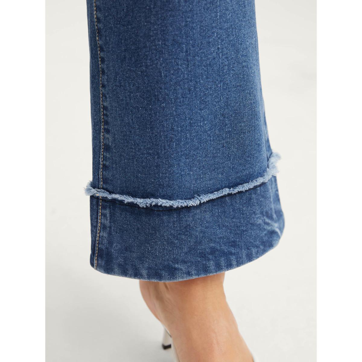 Plus Size Vintage Raw Hem Bootcut Jeans Women Denimblue Timeless Medium stretch Slanted pocket Jeans BloomChic 12/L Product Image