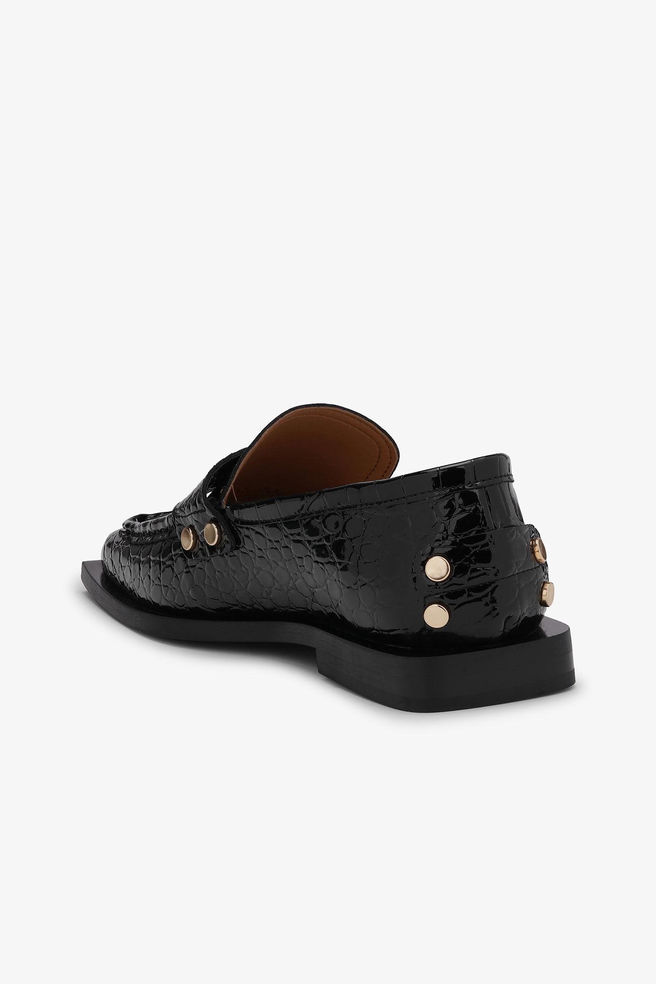 Black Croco Studded Loafers Product Image