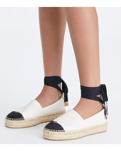 TORY BURCH White Espadrilles With Metallic Logo On The Front And Ankle Strap In Leather Woman Product Image