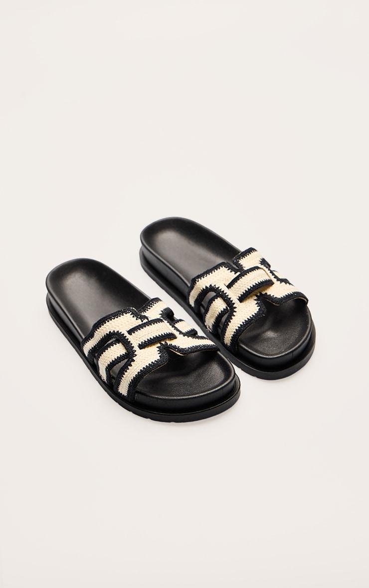 Black Contrast Raffia Weave Footbed Sandal Product Image