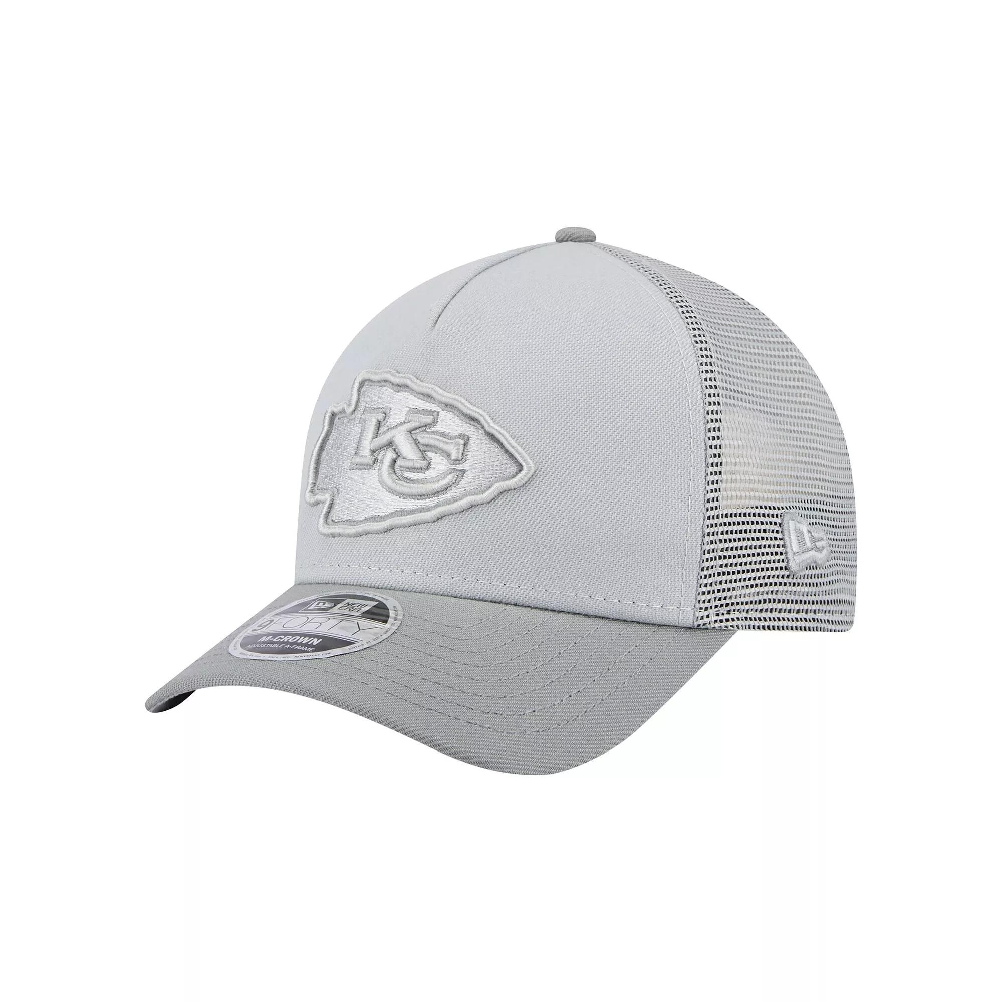 Men's New Era Gray Kansas City Chiefs Domain 9FORTY A-Frame Trucker Adjustable Hat, Grey Product Image