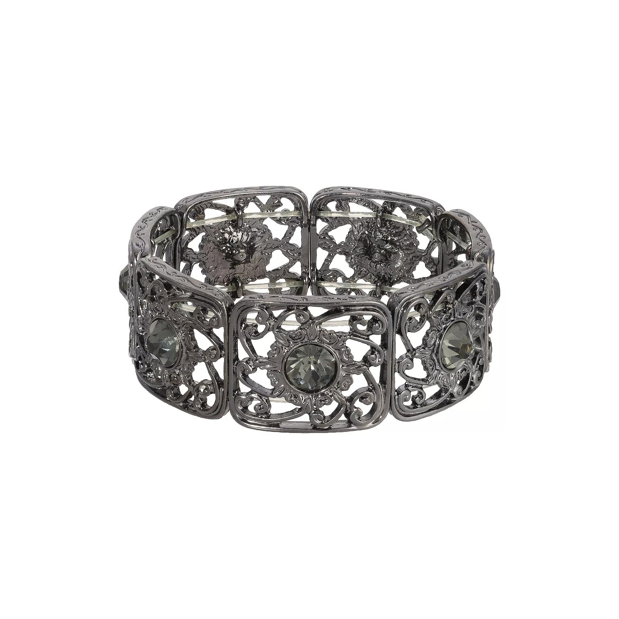 1928 Black Tone Filigree Stretch Bracelet, Womens Product Image