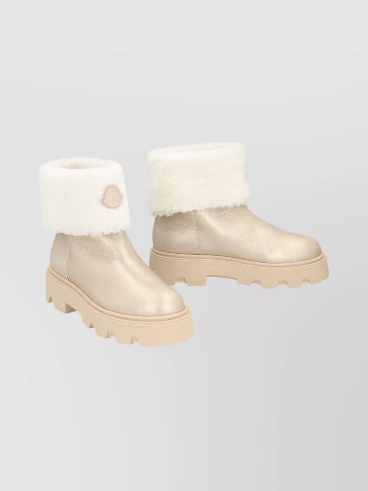 MONCLER Aurea Shearling-trimmed Leather Ankle Boots In Multi Product Image