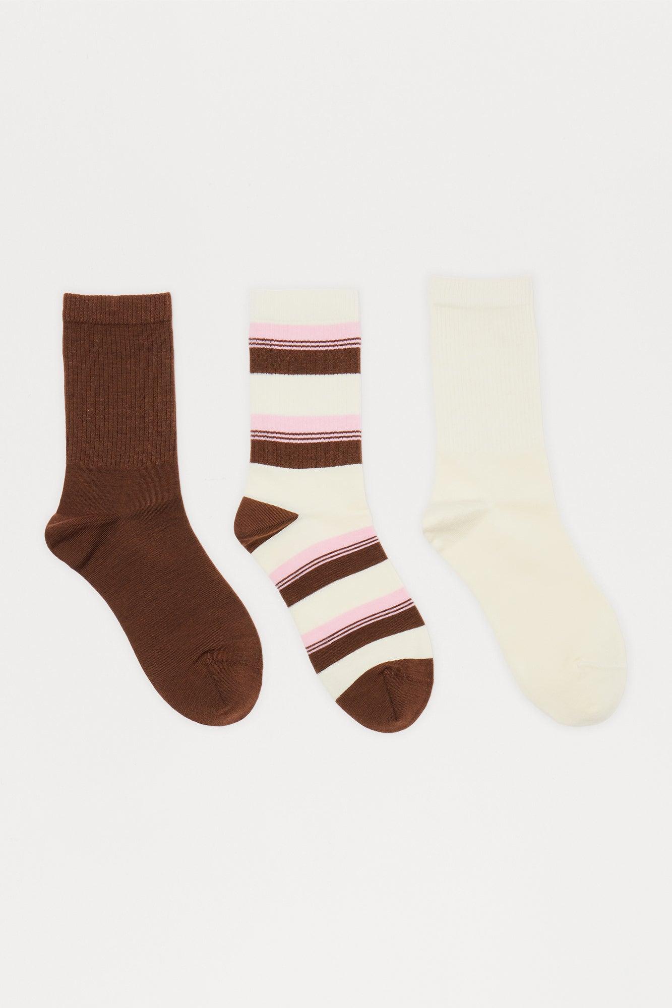 Lounging Around 3 Pack Socks - Brown/combo Female Product Image