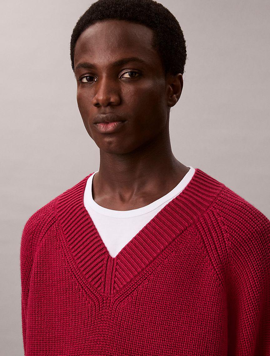 Merino Wool Blend Relaxed V-Neck Sweater Product Image