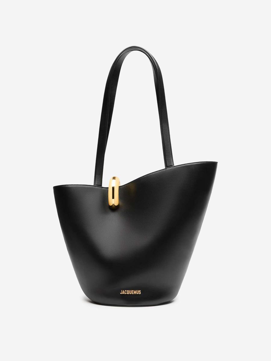 JACQUEMUS The Medium Bambola Asymmetric Leather Bucket Bag In Black 990 Product Image