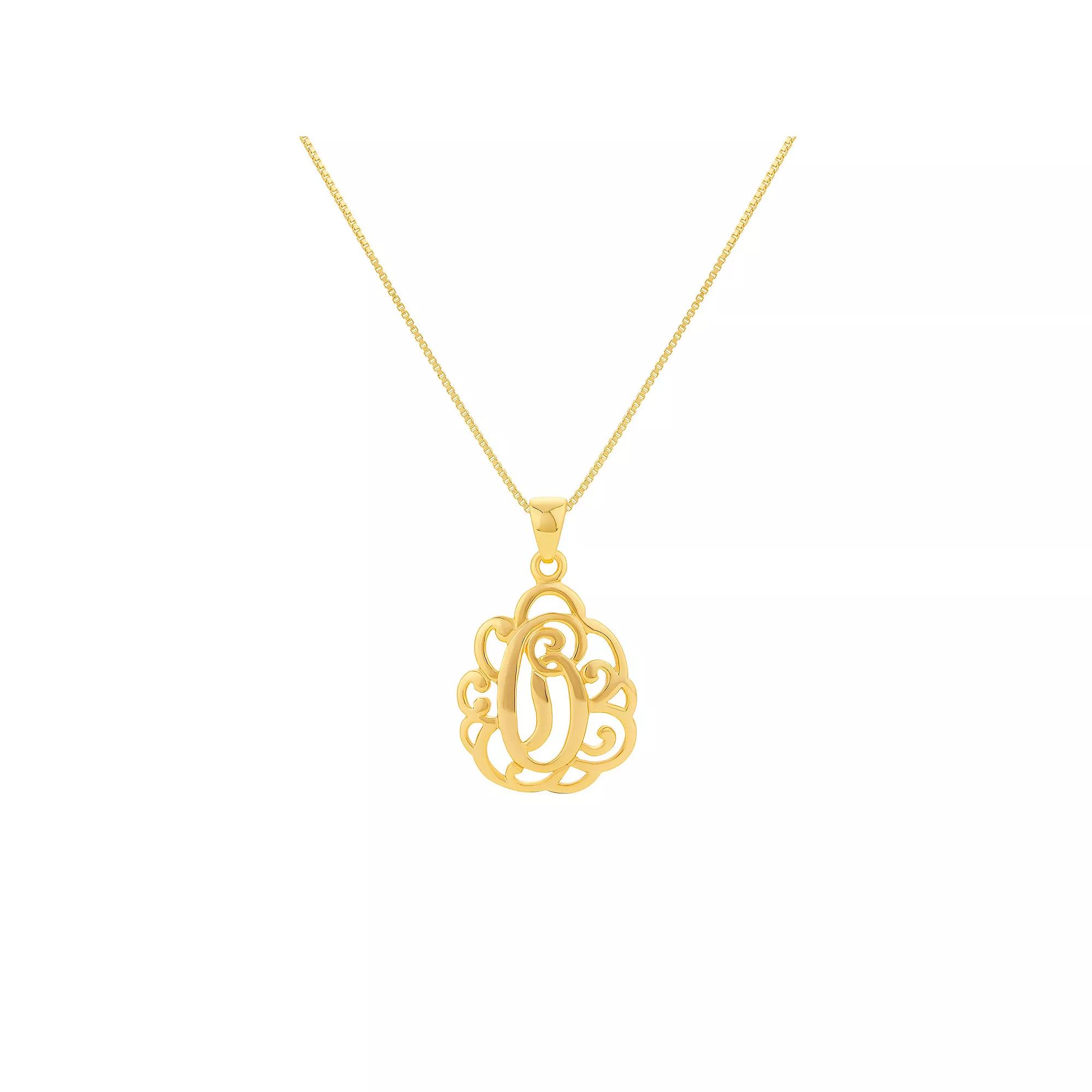 PRIMROSE Sterling Silver Monogram Initial Pendant Necklace, Women's, Size: 18", Gold Tone T Product Image