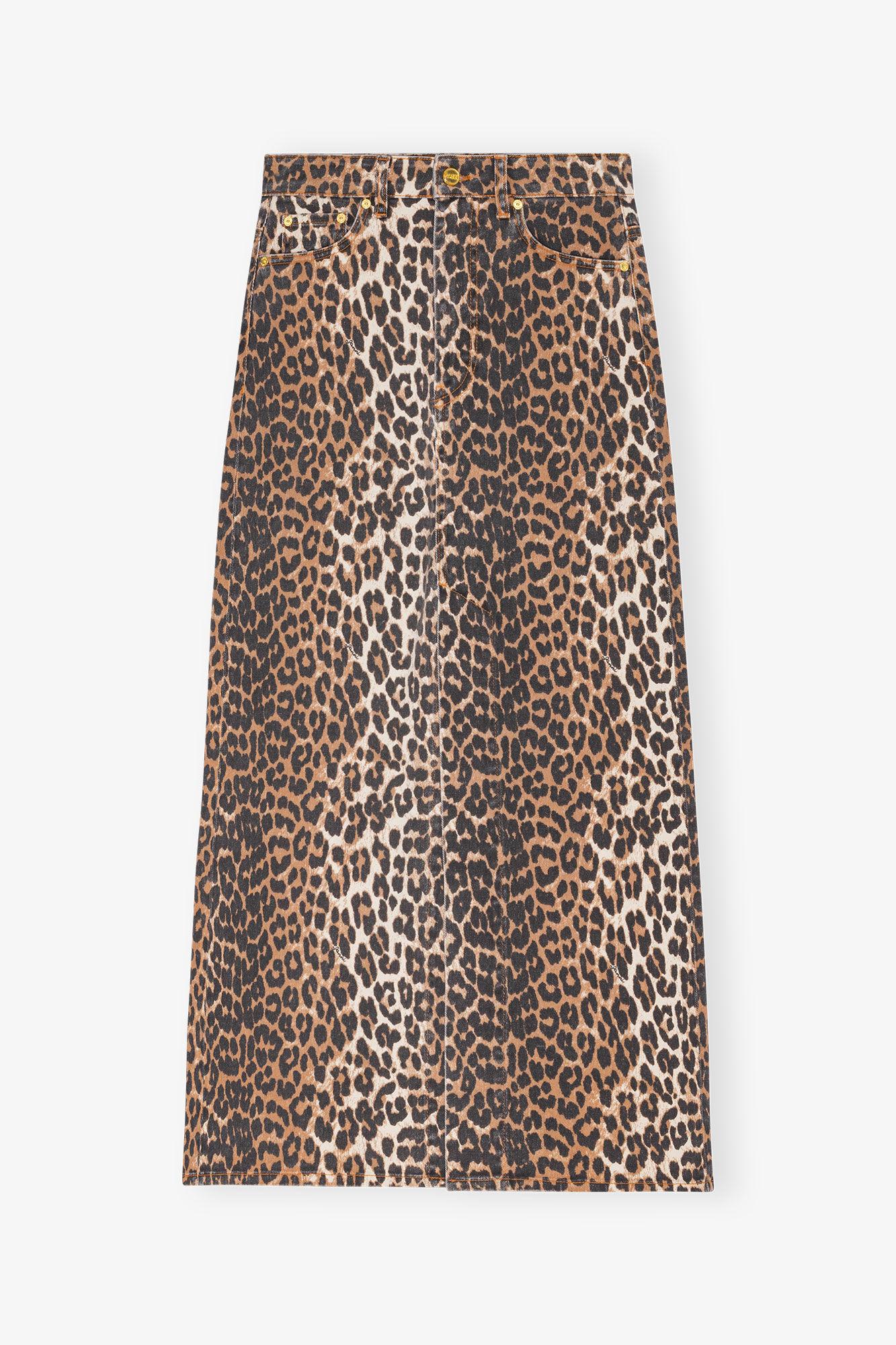 Leopard Denim Maxi Slit Skirt Product Image