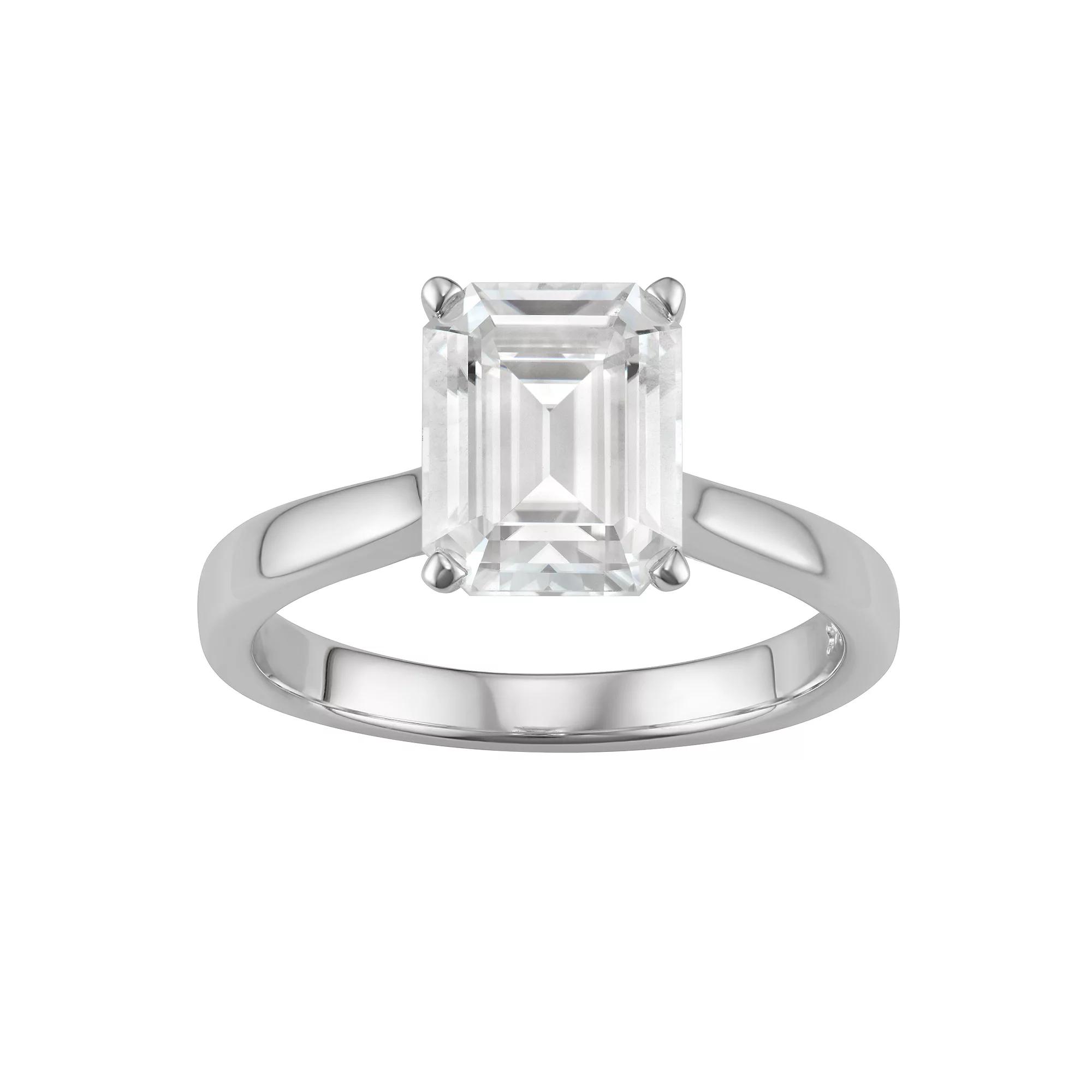 14K White Gold Lab-Created Moissanite 3 1/2 Ct. T.W. Emerald-Cut Solitaire Ring, Women's, Size: 8, 14kwh Gold Product Image