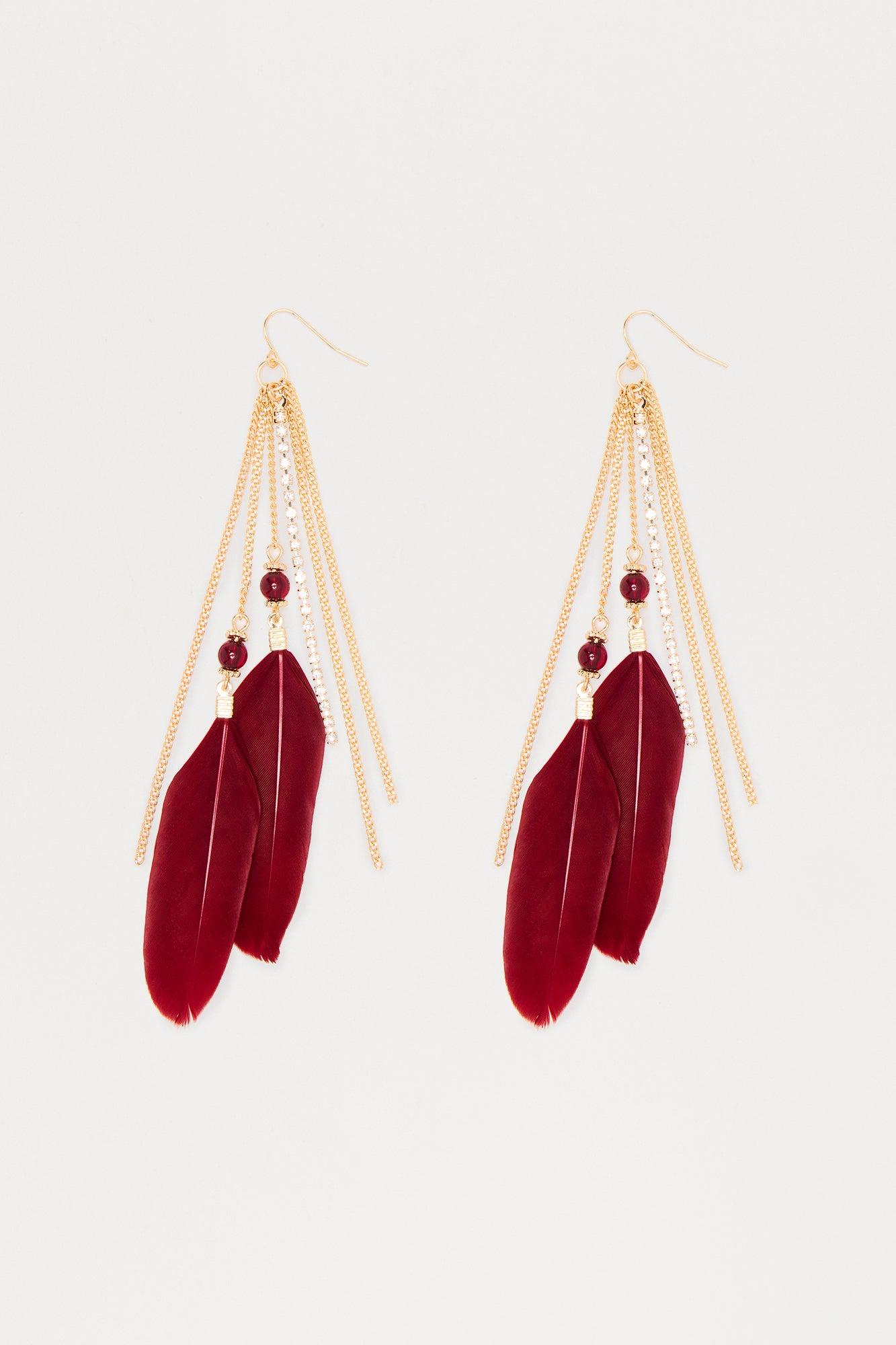 Love In The 4th Feather Drop Earring - Burgundy/combo Female Product Image