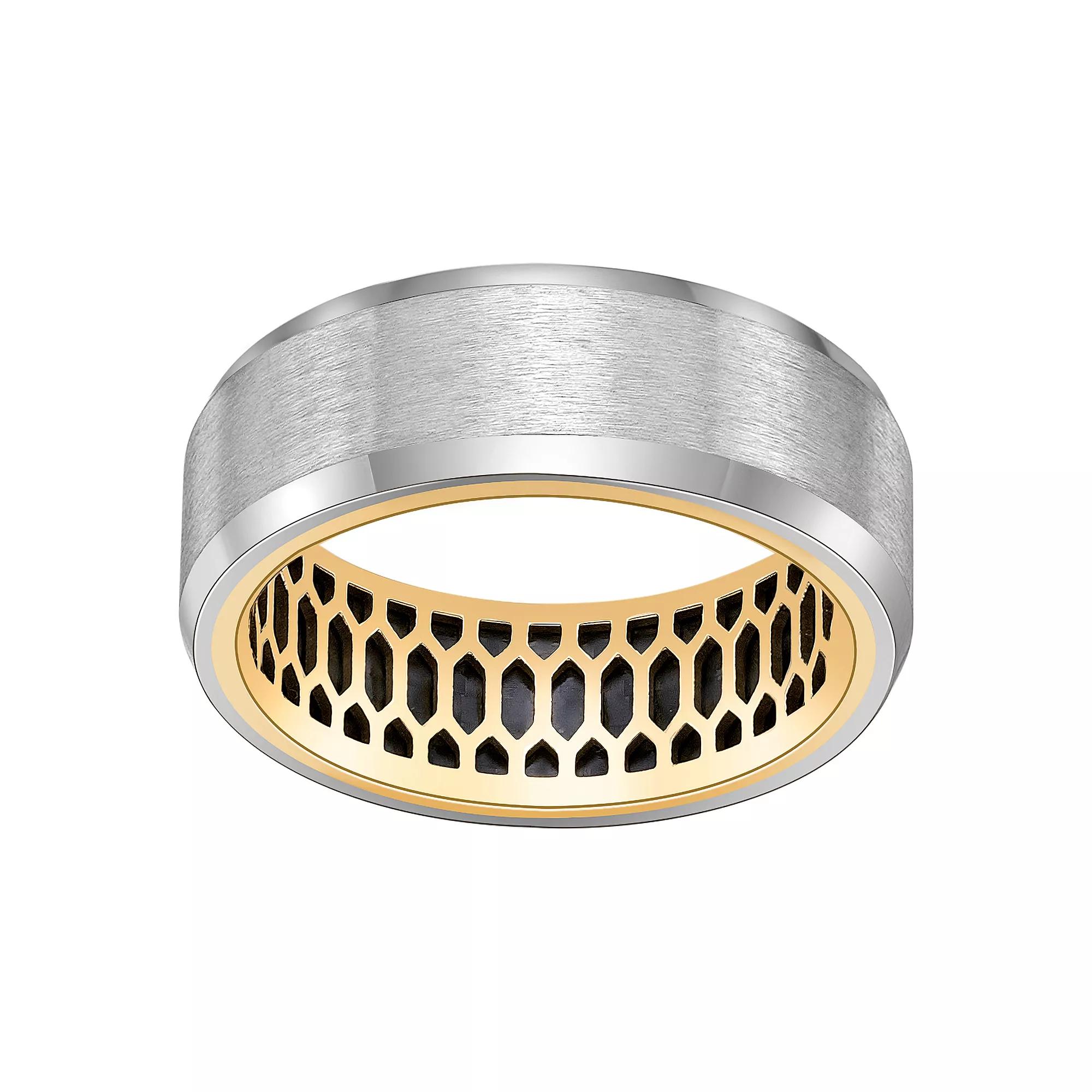LYNX Men's Stainless Steel Ring with Gold Tone Ion-Plated Interior, Size: 8, Two Tone Product Image