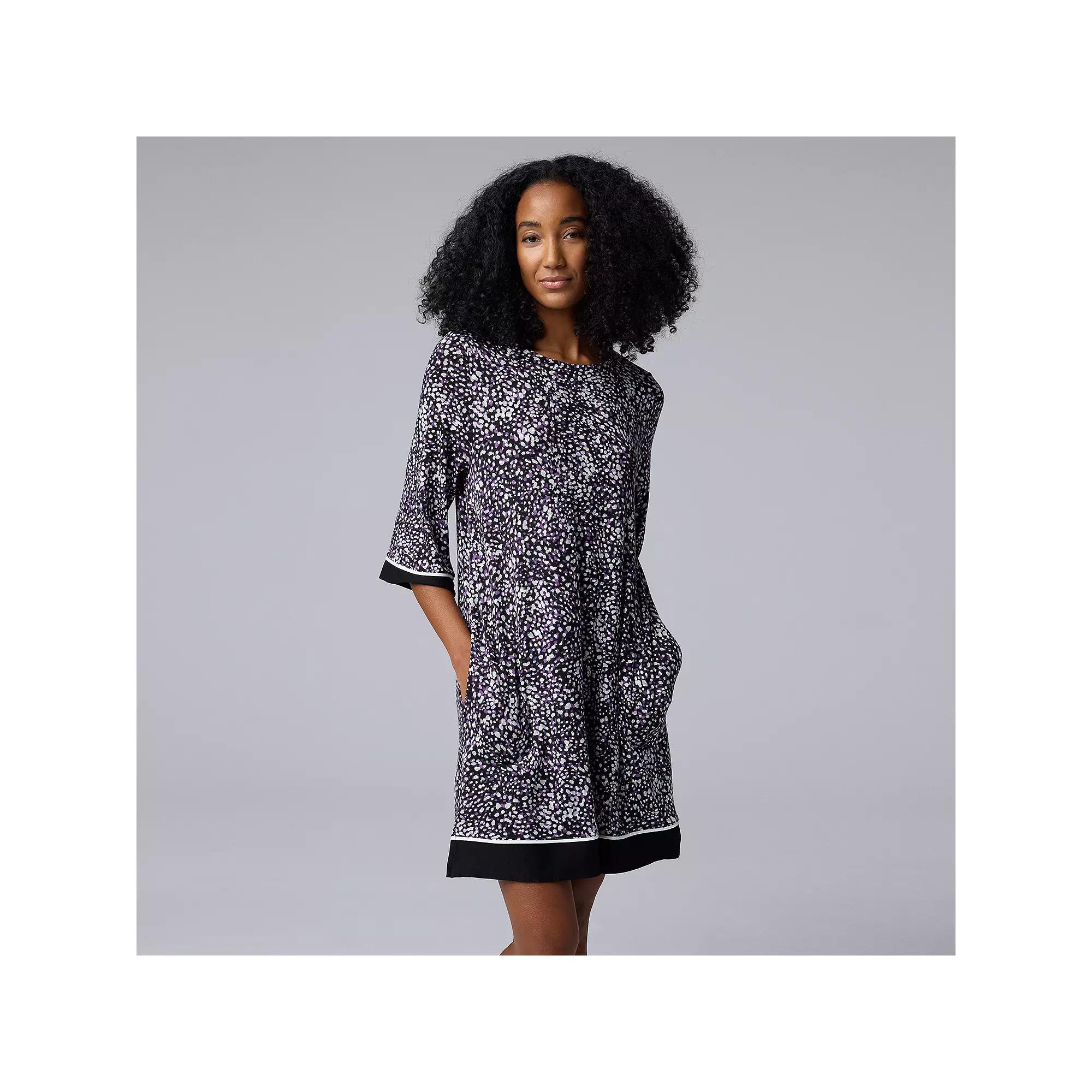 Women's Simply Vera Vera Wang 3/4 Sleeve Crewneck Sleepshirt, Size: XXL, Black Texture Product Image