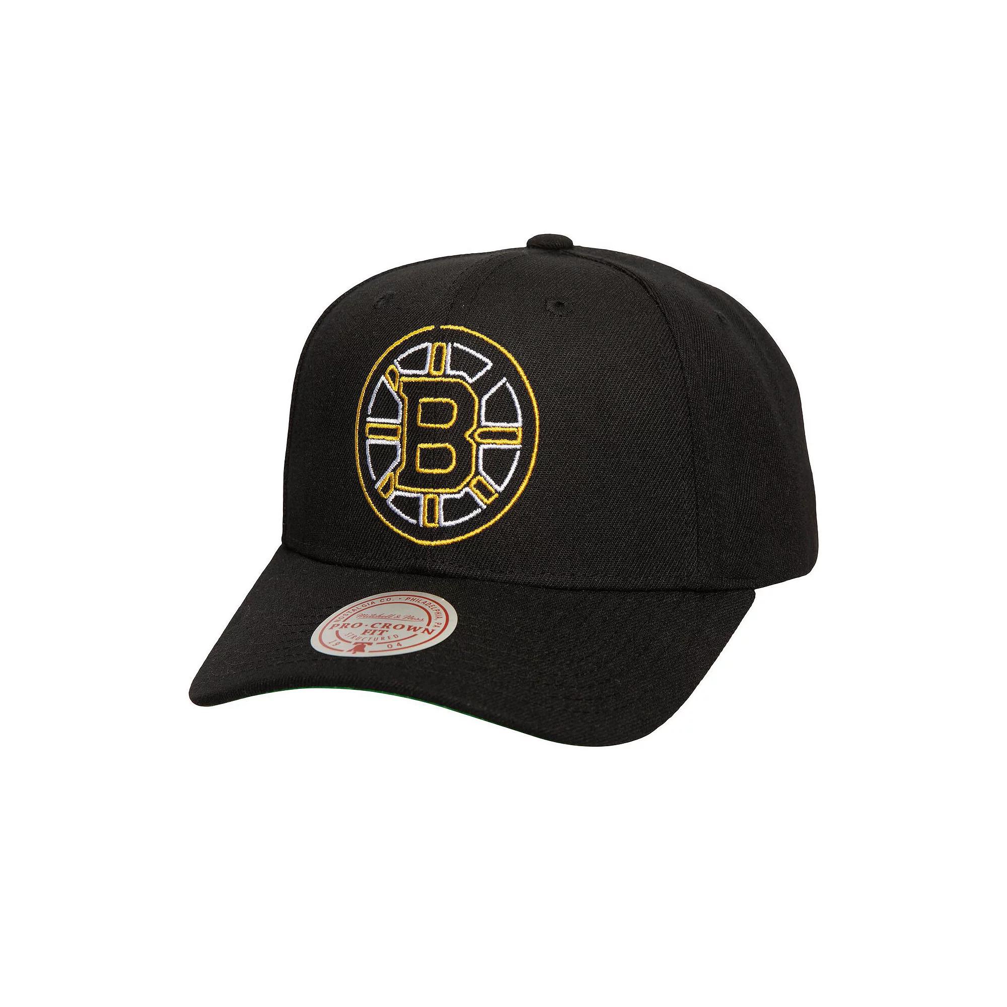 Men's Mitchell & Ness Black Boston Bruins Soul Strike Neon Logo Pro Crown Adjustable Hat Product Image