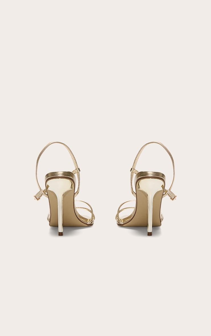 Gold Pu Point Toe Thin Strappy High Stiletto Heeled Sandals Product Image