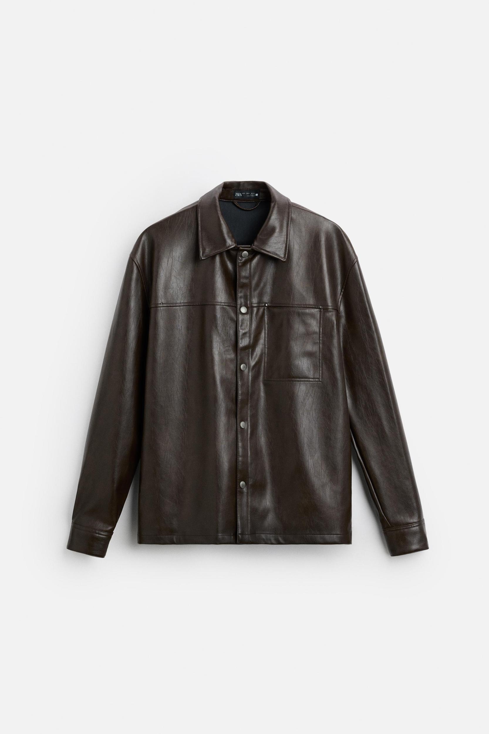 WASHED FAUX LEATHER OVERSHIRT Product Image